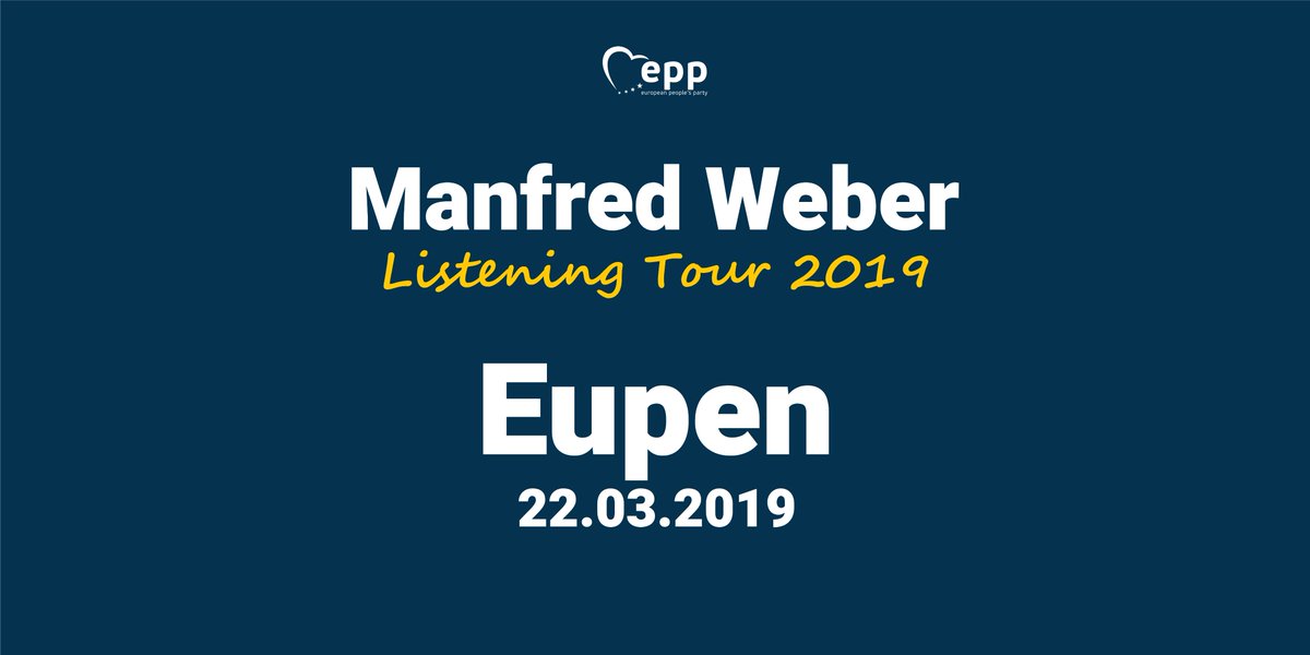 EPP's tweet photo. .@ManfredWeber’s #ListeningTour across Europe🇪🇺 stops today in #Eupen. He will listen to the Belgium people and their hopes and concerns. #TellManfred #StrongerTogether https://t.co/FqzERc8Srq