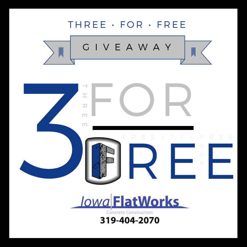 IowaFlatworks's tweet photo. Live in Cedar Falls? Have city sidewalk? Get 3 replaced for FREE!  Enter our #3forFREE giveaway at https://t.co/w7okWxGeUc https://t.co/pgV13qAaiG