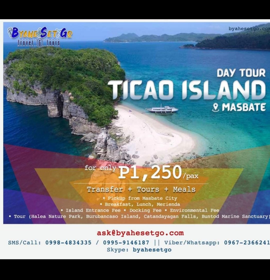 abbytraveller's tweet photo. TICAO ISLAND DAY TOUR
P1,250 /pax
#byahesetgo #ticaoislandtour #islandhopping #discovermasbate #byahemosetko #explorepinas #musttravelph #wanderlust #travelphilippines #amazingphilippines #masbatetour #pinaswonders #filipinotravelph #philippinesgram #travelagencyphilippines https://t.co/iHCZNwk9Yy