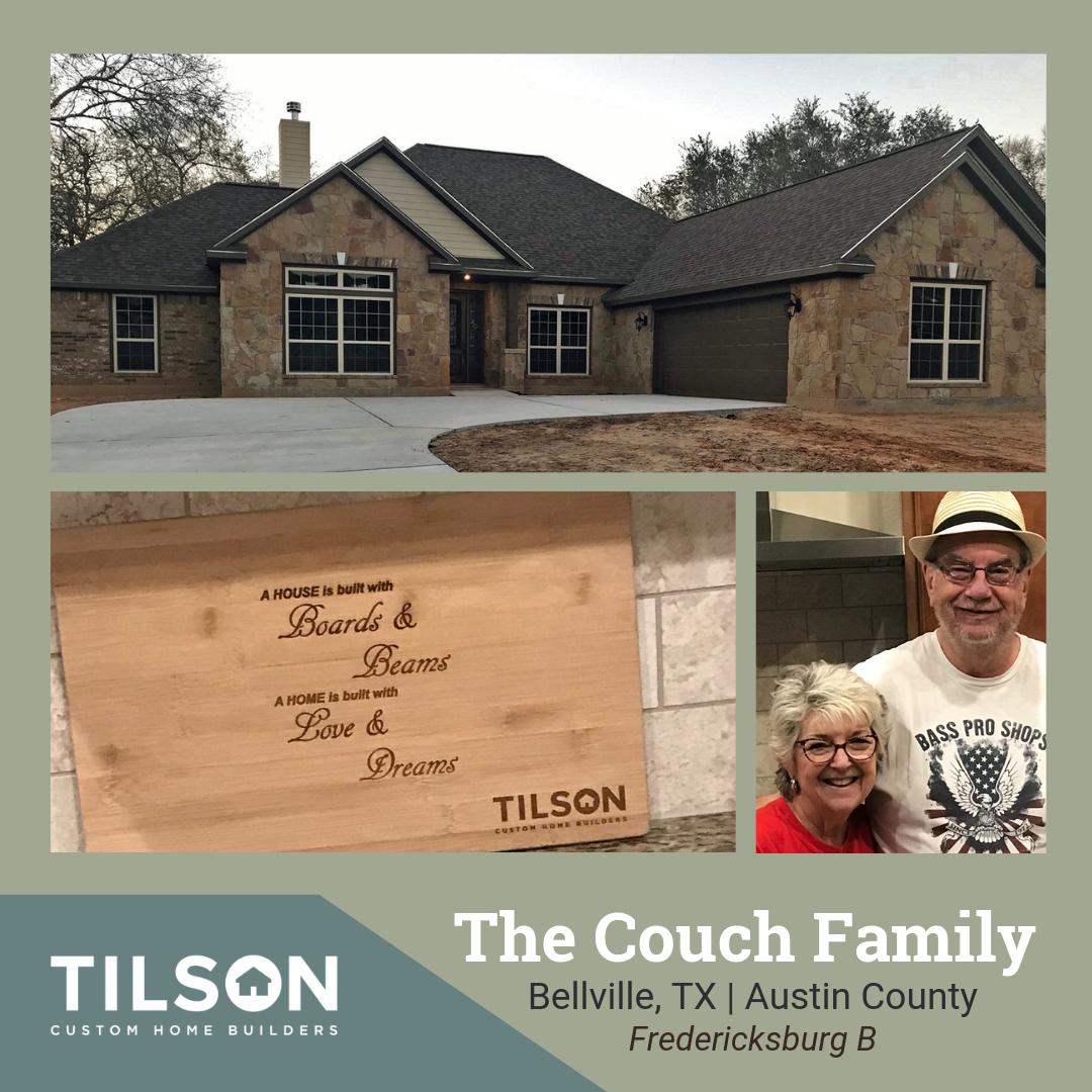 TilsonHomes's tweet photo. Congratulations to the Couch family in Bellville.  They recently closed on their new home. They built a customized Fredericksburg B on their land in Austin County. We hope you enjoy your new home! Learn more about the Fredericksburg plan: https://t.co/lYbNDHak9x https://t.co/Sa4IJF3BKy