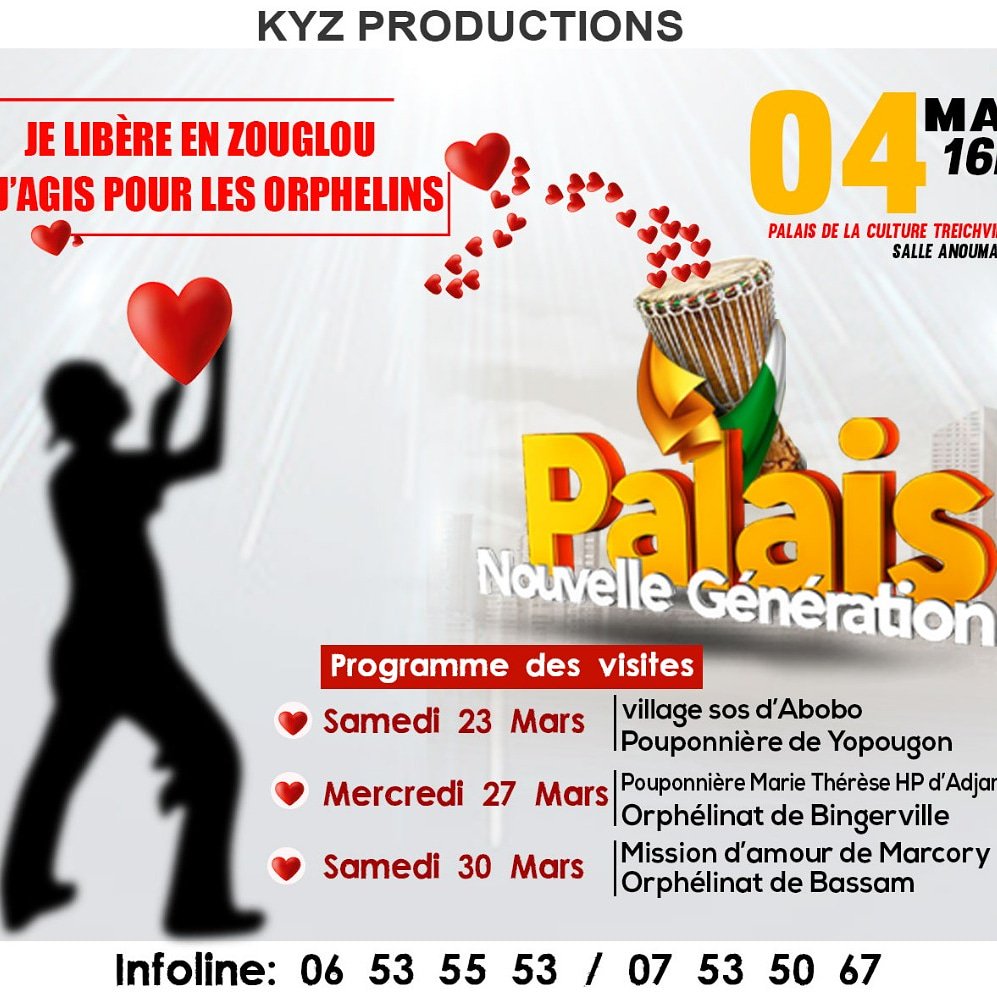 Shevalgagnen2's tweet photo. Grande caravane zougloutique "J'AGIS POUR LES ORPHELINS" avec le palais de la Nouvelle génération.
* Samedi 23 mars: SOS d'abobo, pouponnière de yopougon
* Mercredi 27 mars: pouponnière Marie Thérèse d'adjamé, orphelinat de bingerville
* Samedi 30 mars: mission d'amour de marcory https://t.co/fAJ2X11fZf