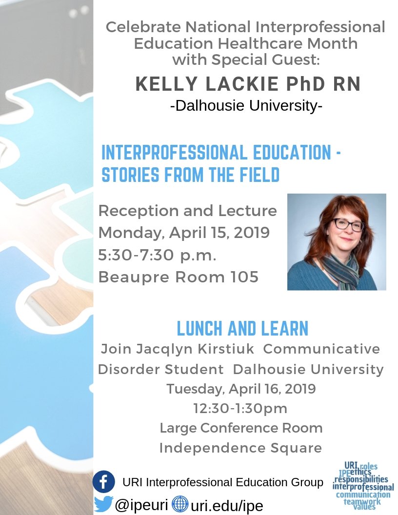 IpeUri's tweet photo. March is flying by! Can't wait for our visit from @kalackie @DalhousieU #IPE @URI_Pharmacy @URI_Nursing @URIHealthSci https://t.co/PG0klAdJrV