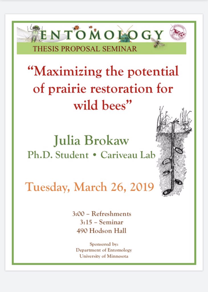 CariveauLab's tweet photo. Join us next week for the @UMN_Entomology seminar, presented by @juliabonz, PhD student in the #CariveauLab. Come hear about the work being done for #wildbees of the prairie! 🐝🌱🌾 #restoration #research https://t.co/F4Gz8cQaAX
