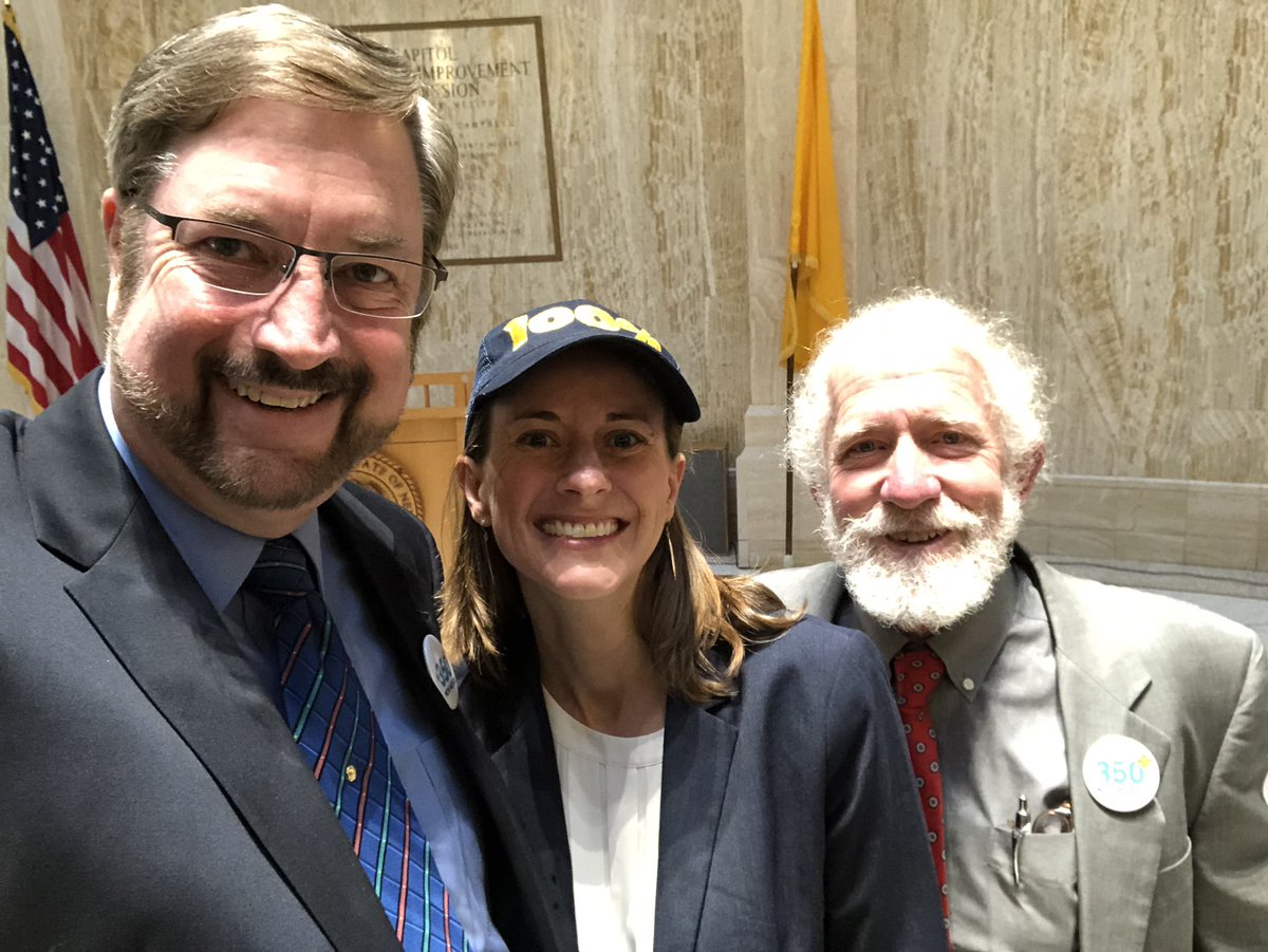350NM's tweet photo. @350NM & @EnvNM in the NM Roundhouse rotunda about to celebrate the @GovMLG signing of #SB489 the Energy Transition Act. NM will be the 3rd state to commit to 100% clean energy! #ActOnClimate #NMcleanenergy #nmleg #nmpol @ProtectNM @RioGrandeSierra @100isNow @350 @billmckibben https://t.co/bptli6HFHn