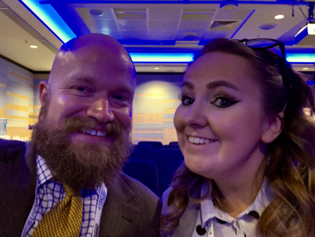 gogobillyboy's tweet photo. Funky lighting at the end of #TPC2018 - we’re sat at the back of the class being naughty https://t.co/Jtc6leJsS4