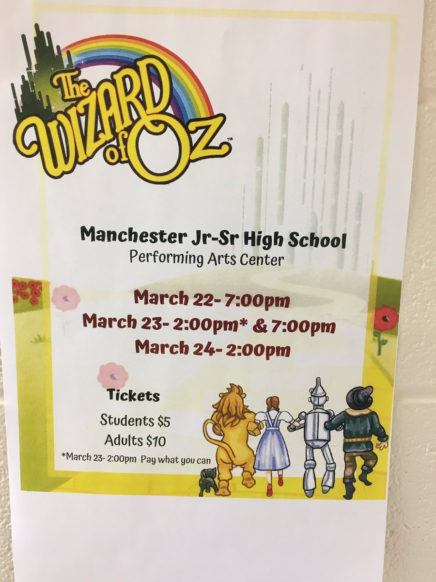 jonlippe's tweet photo. Just a reminder that we have many shows this weekend at the Manchester high school Performing Arts Center (PAC) βThe Wizard of Ozβ. Bring the kids and Grandkids #Squiresstrong https://t.co/vuDsaiGrFb