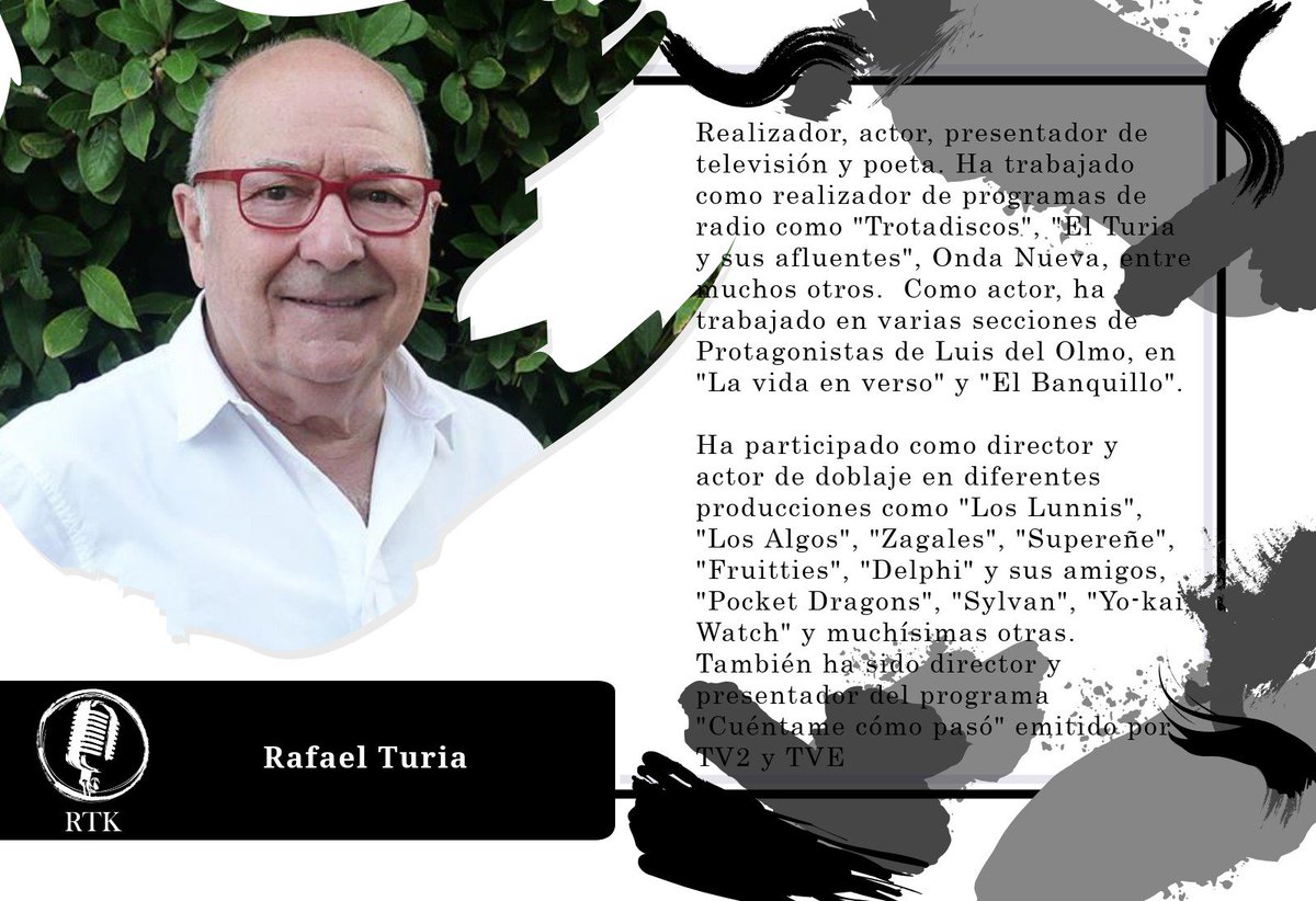 RetakeSchool's tweet photo. 🎙Seguimos presentando el #profesorado que conforma el equipo docente de Retake School.
Hoy le llega el turno a @RafaelTuria , presentador, realizador, actor y poeta que ha combinado la radio y la televisión junto con el #doblaje.
👉+Info: https://t.co/UhqQ2aeGh5
#FelizFinde #dub https://t.co/poxVX8FbWs