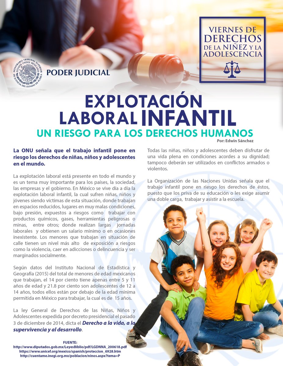 Hoy es "Viernes de Derechos Humanos de la Niñez y la Adolescencia", en este artículo se aborda el tema: Explotación Laboral Infantil.
#HTSJPuebla ⚖️👦👧🕊️