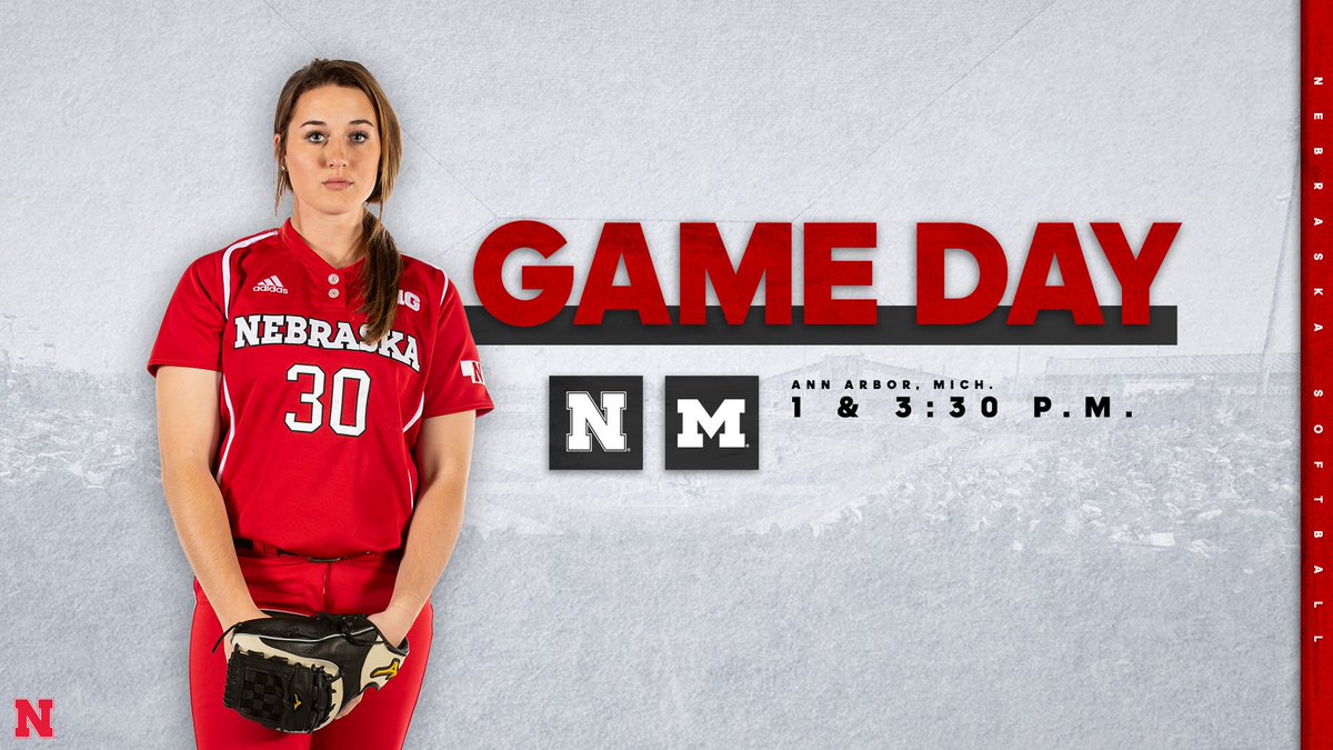 HuskerSoftball's tweet photo. Got a B1G doubleheader today❗️

🕐: 1 P.M. &amp; 3:30 P.M.
📍: Ann Arbor, Mich.
💻: BTN Plus ($)
🎧: @HuskerSports 
📈: https://t.co/hip0AKykg9

#GBR #MakeOurMagic https://t.co/MKTaKh1Kxx