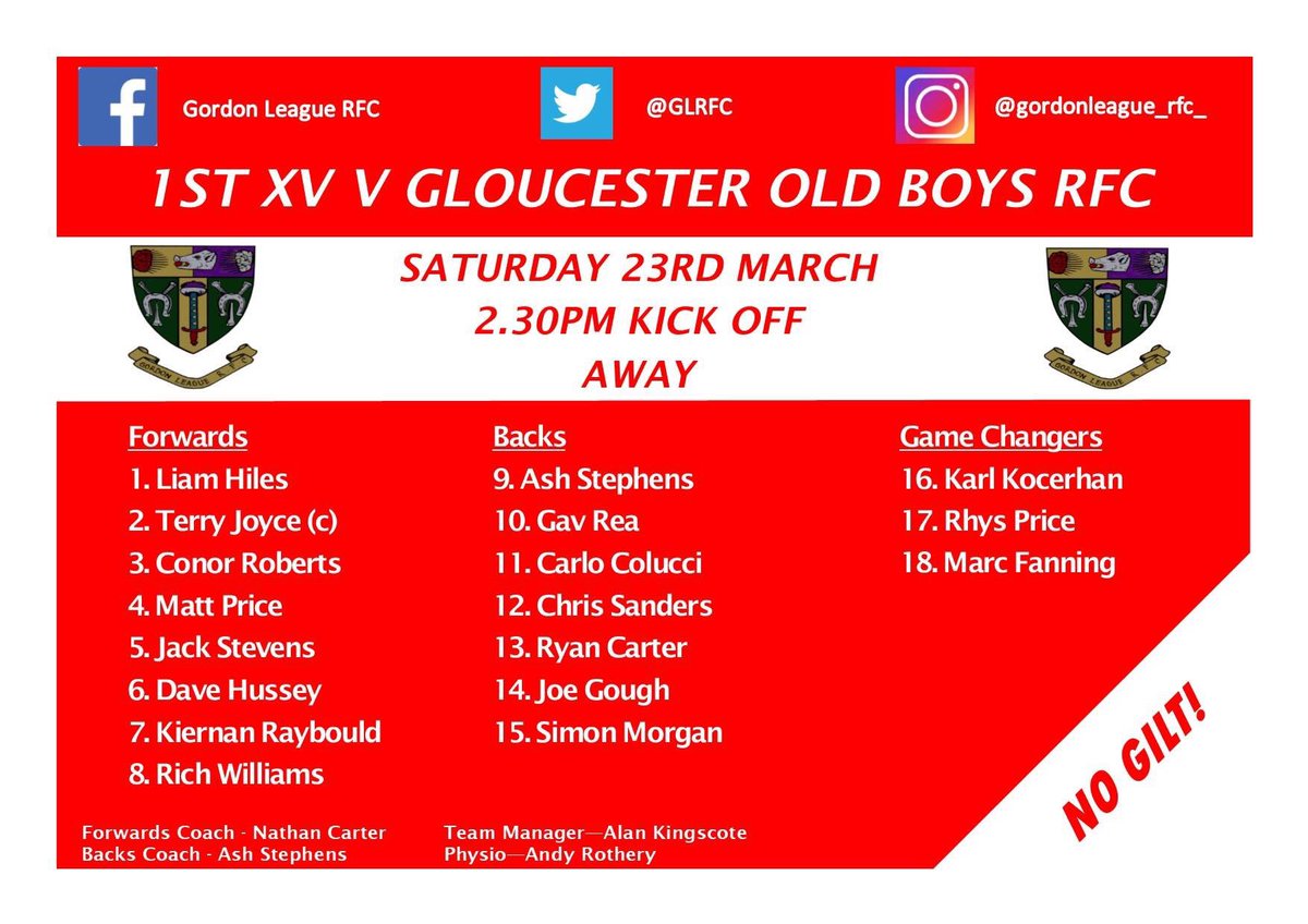 GLRFC's tweet image. TEAM ANNOUNCEMENT📣

2.30pm Kick Off 🏉

#nogilt ⚪️🔴