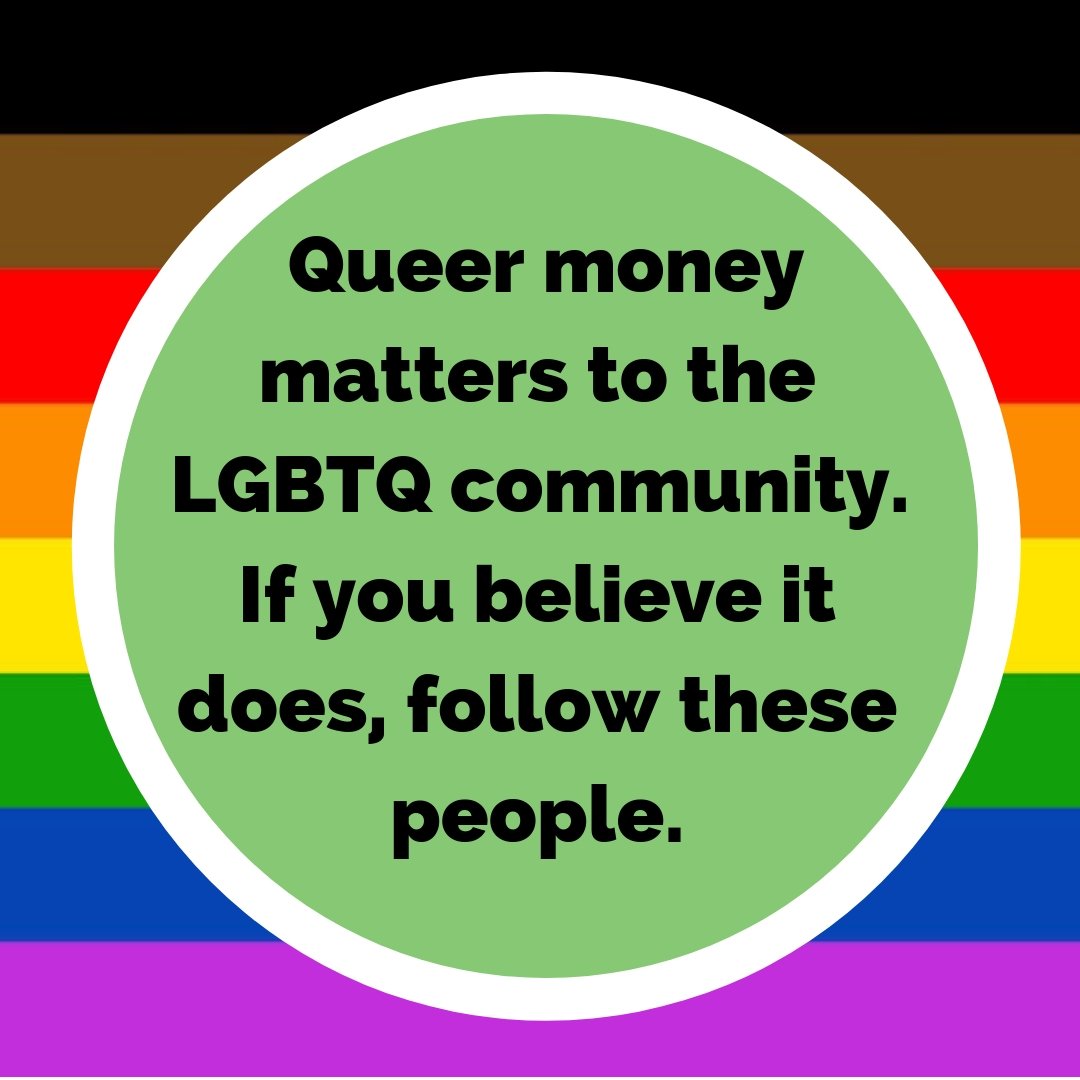 It's an LGBTQ follow Friday! Let's get queer w/ our money! <a href="/BitchesGetRich/">Bitches Get Riches</a> <a href="/BrianFinancial/">Brian Thompson</a> <a href="/FFCsocial/">Financial Freedom Countdown</a> @DavidRaeCFP <a href="/FixTheGame_FIRE/">Fix the Game 🇨🇦 🏳️‍🌈 | Steph & Ruby</a> @gabydunn <a href="/anomalily/">Lillian Karabaic</a> <a href="/jennifertchan/">Jennifer Taylor Chan</a> @Otterwize @queerfi <a href="/sense_w_cents/">Alacias Enger</a> <a href="/FrugalishMD/">Frugalish Physician</a> <a href="/FrugalWallet/">Frugal Wallet</a> <a href="/ZeeJayThorne/">ZJ Thorne</a> #QueeerMoney #LGBTQ #ff