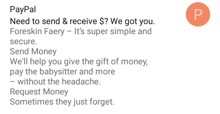 ForeskinFaery's tweet photo. PayPal needs a grammarian on staff. Clearly, this should read "We've got you." (I don't care what's popular jargon right now, there's no excuse for bad grammar. 😝) #PayPal #grammar https://t.co/AebI3ojjJz