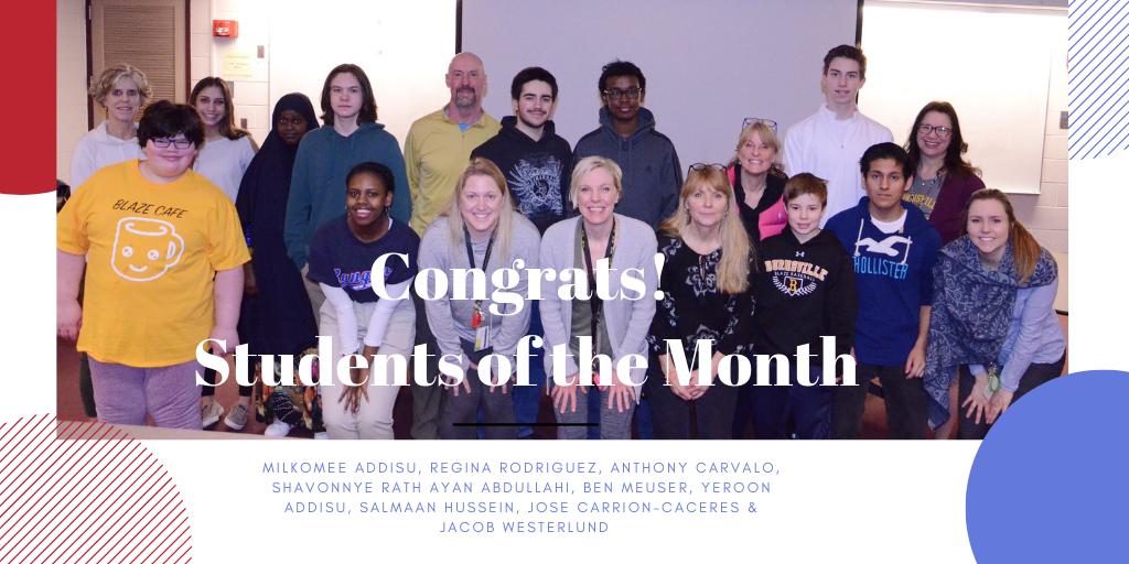 BurnsvilleHS's tweet photo. Congrats to this month's Students of the Month! Phy. Ed. &amp; Art Depts. selected students for a variety of reasons, from being kind and having a positive attitude to working hard and displaying integrity #BLAZEmatrix @BurnsvilleHS parents, you have awesome kids! #CommunityStrong https://t.co/QqMXPA4HES