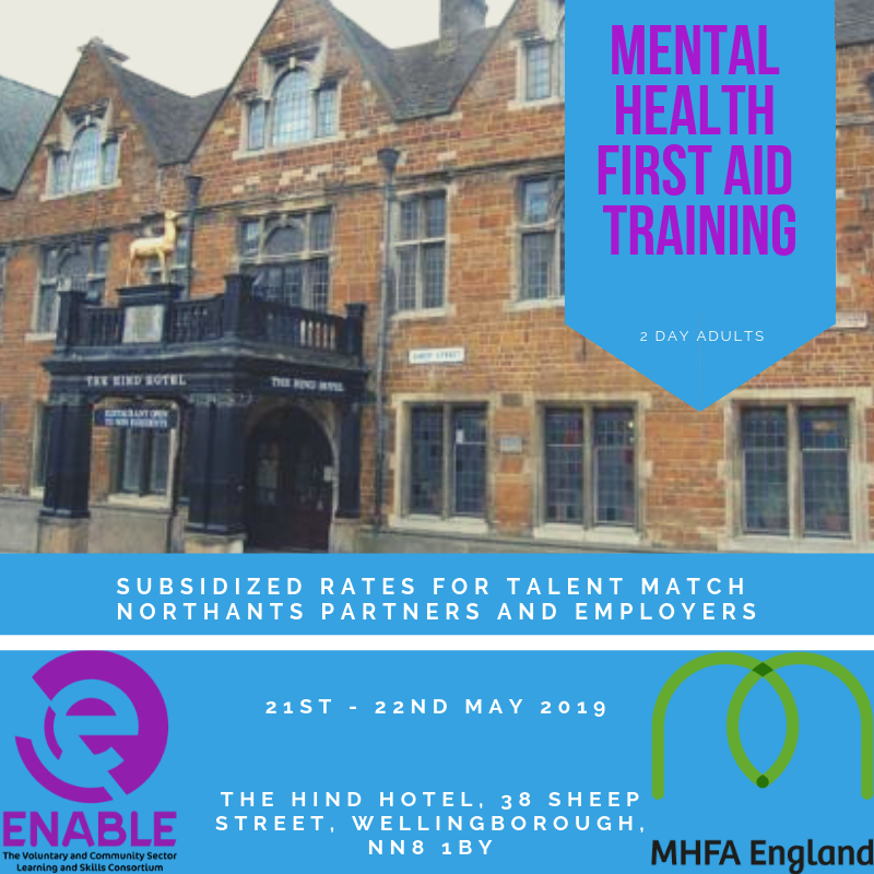 NorthantsTM's tweet photo. Interested in learning how to help people with Mental Health difficulties? @EnableNotts are running Mental Health First Aid Training this summer and TM Northants Partners and Employers can take part for a reduced fee! Sign up today secure your place! https://t.co/PwErqEMVxR https://t.co/vN8YlnJuBH
