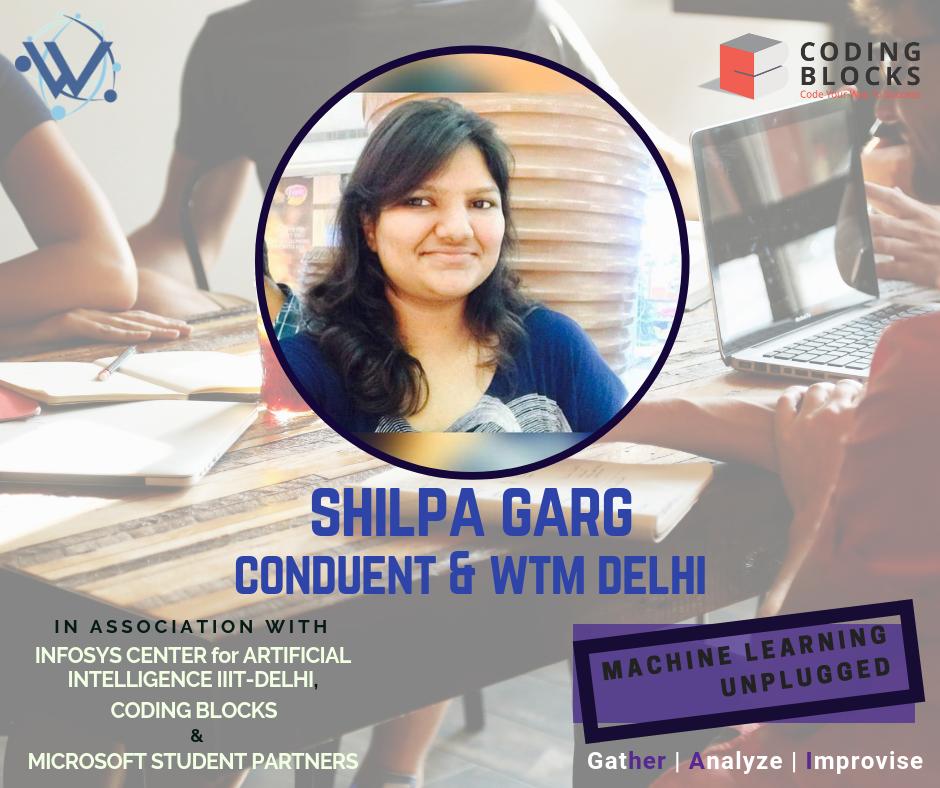 WiMLDS_Delhi's tweet photo. Shilpa Garg, Senior Engineer at Conduent and Lead at Women Techmakers New Delhi will be giving a talk on "Writing and Transforming Conversations with AI"
Join us at ML Unplugged 2.0 at IIIT Delhi on March 30, 2019!
Register https://t.co/q6yNun84s2
#MLUnplugged #MachineLearning https://t.co/Mmm3KC8FZq