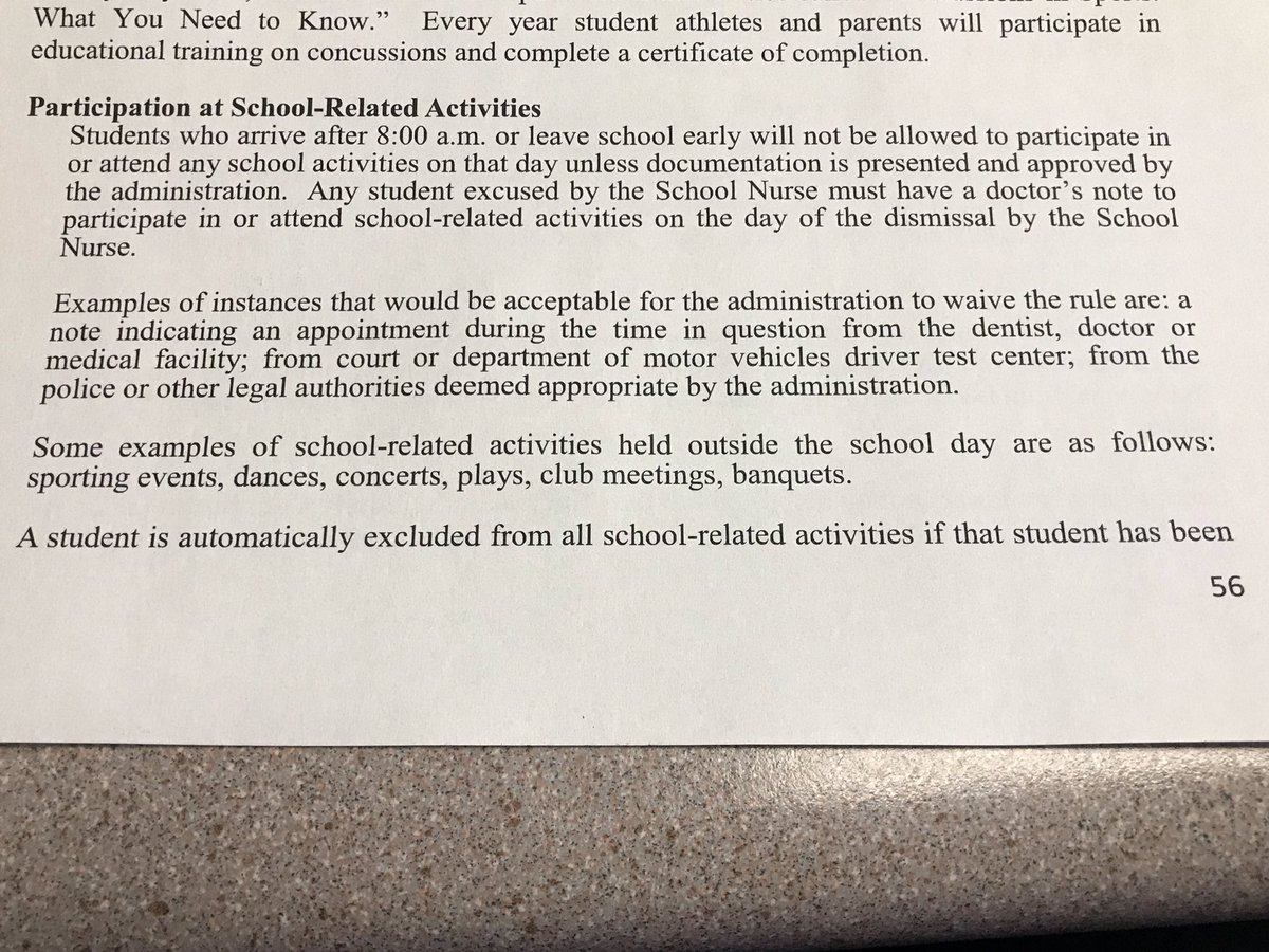 MashpeeAthletic's tweet photo. A reminder that to be able to participate in extracurricular activities (athletics are included here) you must be in school by 8:00am. If you are tardy unexcused after 8:00am you cannot practice or play that day.
#Mashpee
#StudentHandbook https://t.co/qwQlOnnkQU