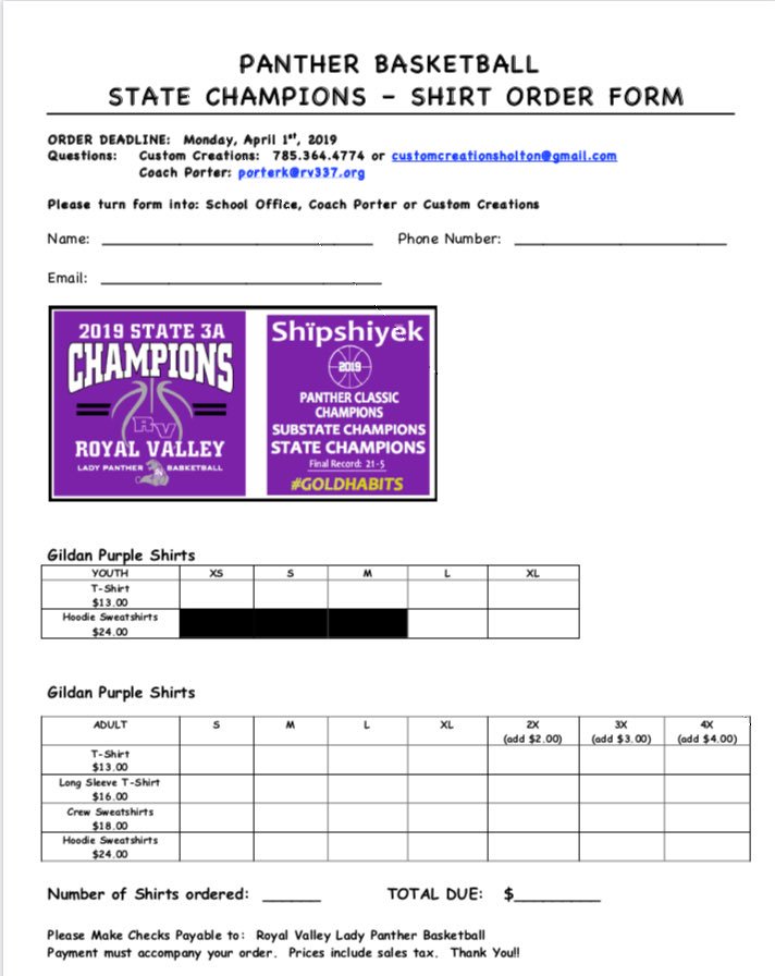 State Championship Shirts go on sale Monday - pick up an order form in the office or print off the one below!