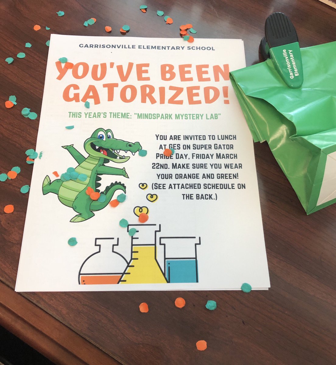 ang_hall's tweet photo. My desk was “gatorized” and I got to enjoy the reptile show this morning @GESGATOR #gesgatorweek https://t.co/m28k56WAdM