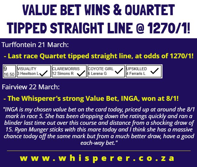 whisperermatt's tweet image. Back to back big wins for The Whisperer! #value #valuebet #formanalysis #bigwins whisperer.co.za