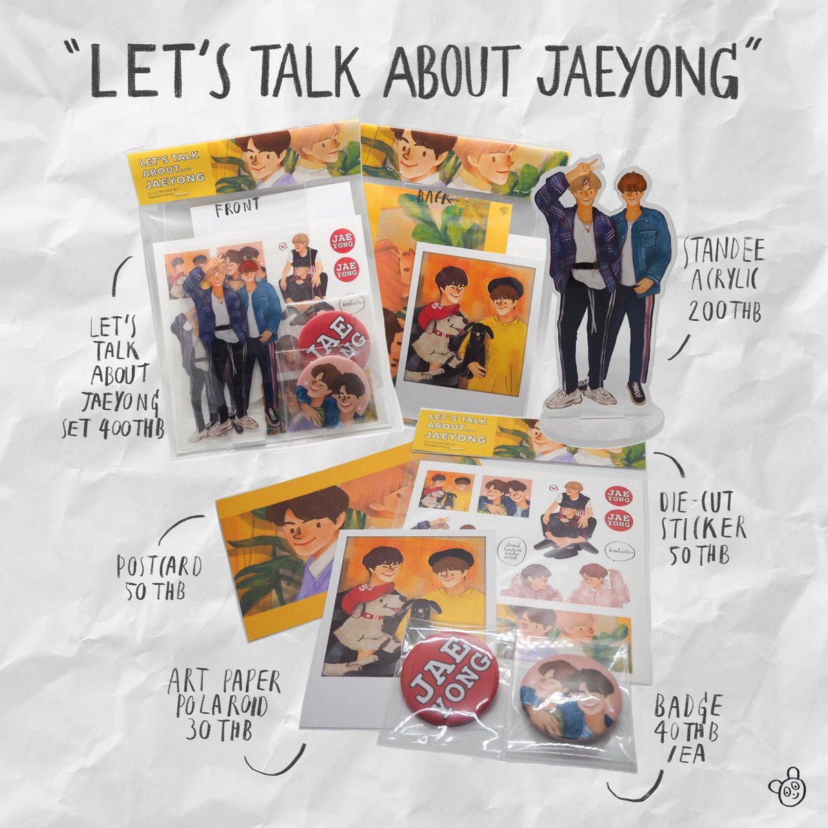 PAAMPOMAQ's tweet photo. LET’S TALK ABOUT #JAEYONG 🐽🍑🐱💛
SET 400 THB
—
STANDEE ACRYLIC 200 THB
DIE CUT STICKER 50 THB
BADGE 40 THB/EA
ART PAPER POLAROID 30 THB
POSTCARD 50 THB
—
สินค้าพร้อมส่งจากงาน #FDAMARKET2 สั่งซื้อผ่านทาง DM เท่านั้นนะคะ สามารถสอบถามถึงสินค้าที่เหลืออื่นๆ เพิ่มเติมได้ค่าา 🙏🏻 https://t.co/rozaIYB1Kx