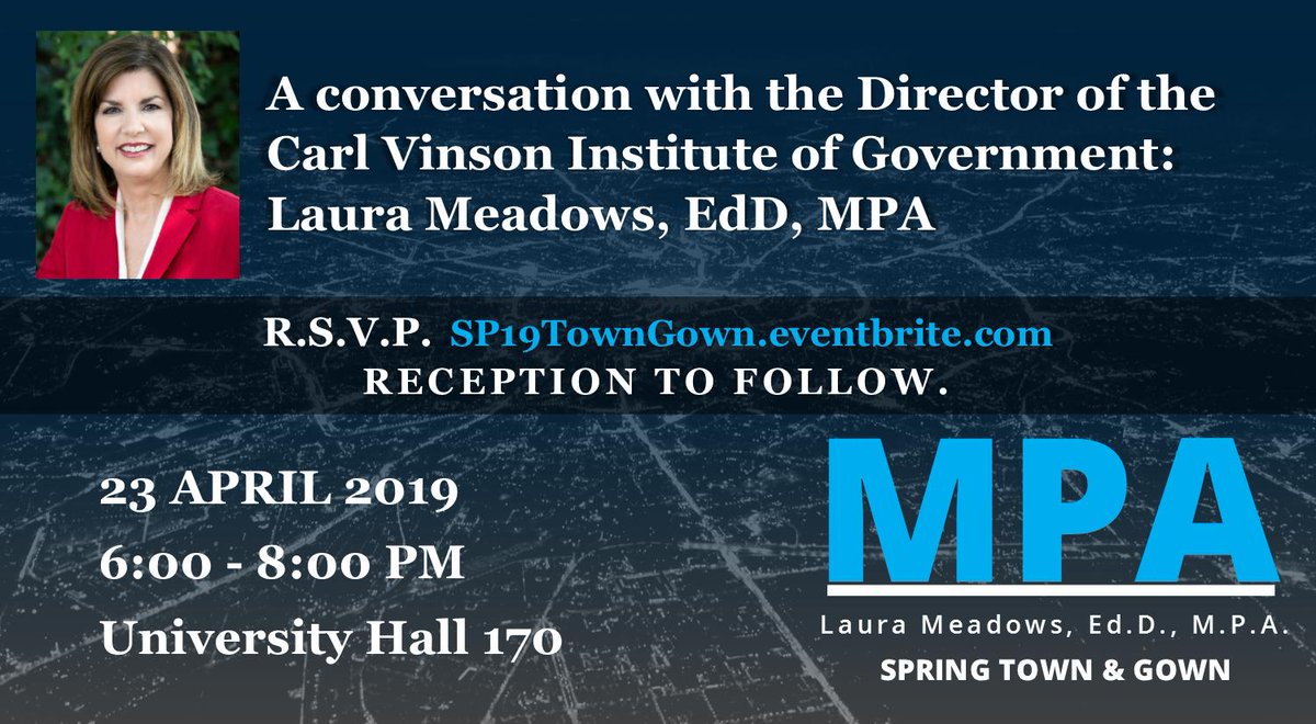 aug_mpa's tweet photo. Join @aug_mpa for its Spring Town &amp; Gown Event:  A Conversation with Laura Meadows, EdD, MPA

https://t.co/y3Y397xNml

#TownNGown #MPAevent #speaker #PublicService #PublicAdministation #LocalGov @AUG_Pamplin @AUG_SocSci https://t.co/iTdks8IkF2
