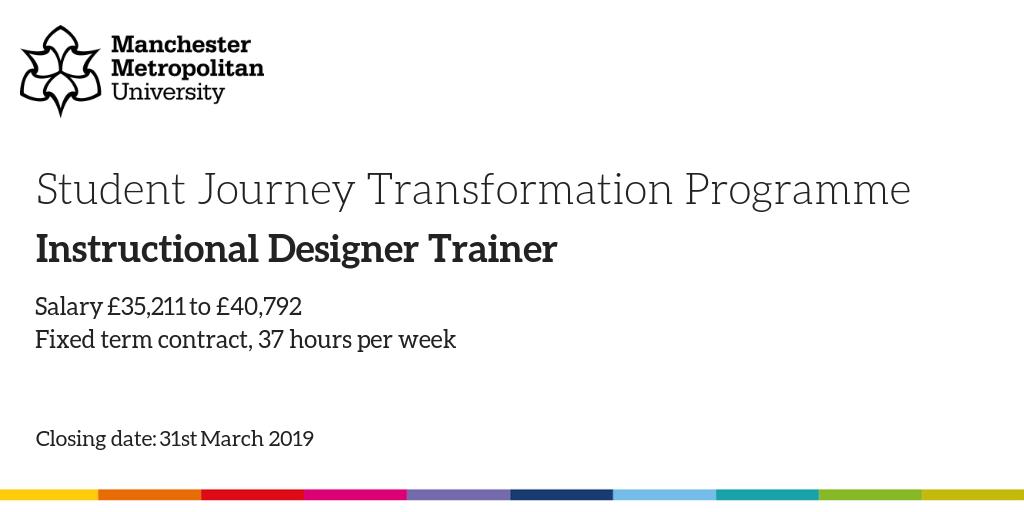 We’re looking for an experienced Instructional Designer / Trainer to join our brilliant Organisational Development &amp; Learning team. You will design &amp; deliver instructor led training and e-learning products to a high standard.

For more info and to apply > manmetjobs.mmu.ac.uk/jobs/vacancy/i…