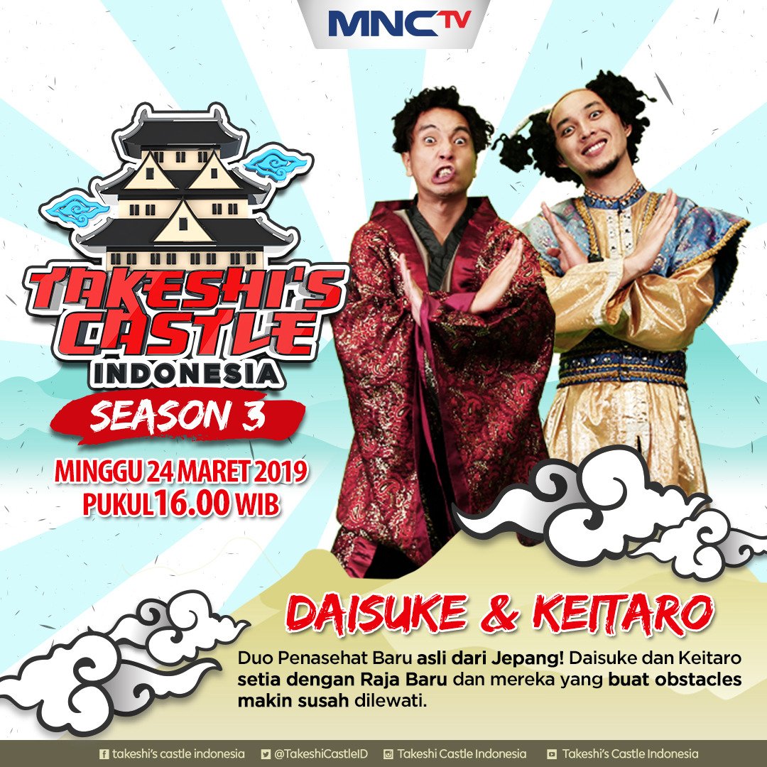 Masih yang baru dari Jepang! Duo Penasehat baru @daisukethethree <a href="/ura0405/">浦けーたろう　Keitaro Ura</a> yang setia dengan Raja Baru! Mereka yang buat obstacles makin susah dilewati! #TAKESHICASTLEINA3 sedang tayang di @official_mnctv!
