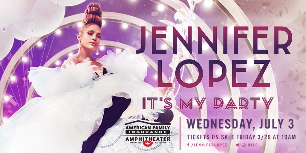 Summerfest's tweet photo. It's official! @JLo to perform for the FIRST time at Summerfest on 7/3 at the @amfam Amphitheater! Tix on sale 3/29 at 10am cst. Get presale access by joining the Summerfest Insider Newsletter. Learn more about this show: https://t.co/FnPHNV6tzX https://t.co/Y9NcaAawhV