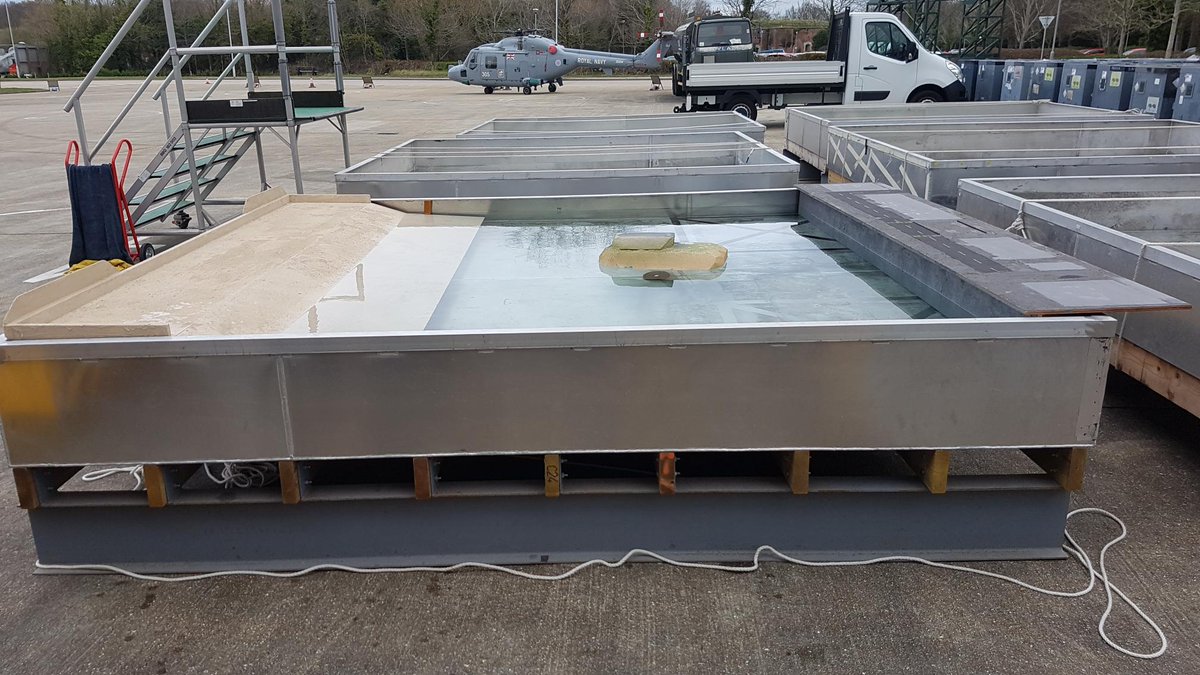 RoyalNavy's tweet photo. Testing the tanks for the @RoyalNavy Engineering Challenge 19 @HMSsultan. Over 70 teams of students, mostly from @UTColleges, will be putting their RC models to the test. The challenge: rescue a Downbird Helicopter from a beach and return it safely by sea. #UTCChallenge #RNEC19 https://t.co/zq1ERQqHPd