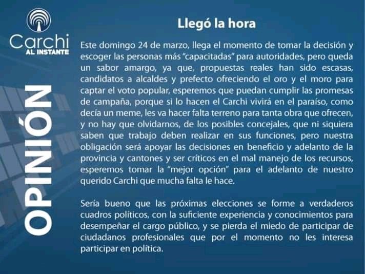 AlCarchi's tweet photo. #Opinión #Carchi #Elecciones2019EC https://t.co/1rGr93VUVG