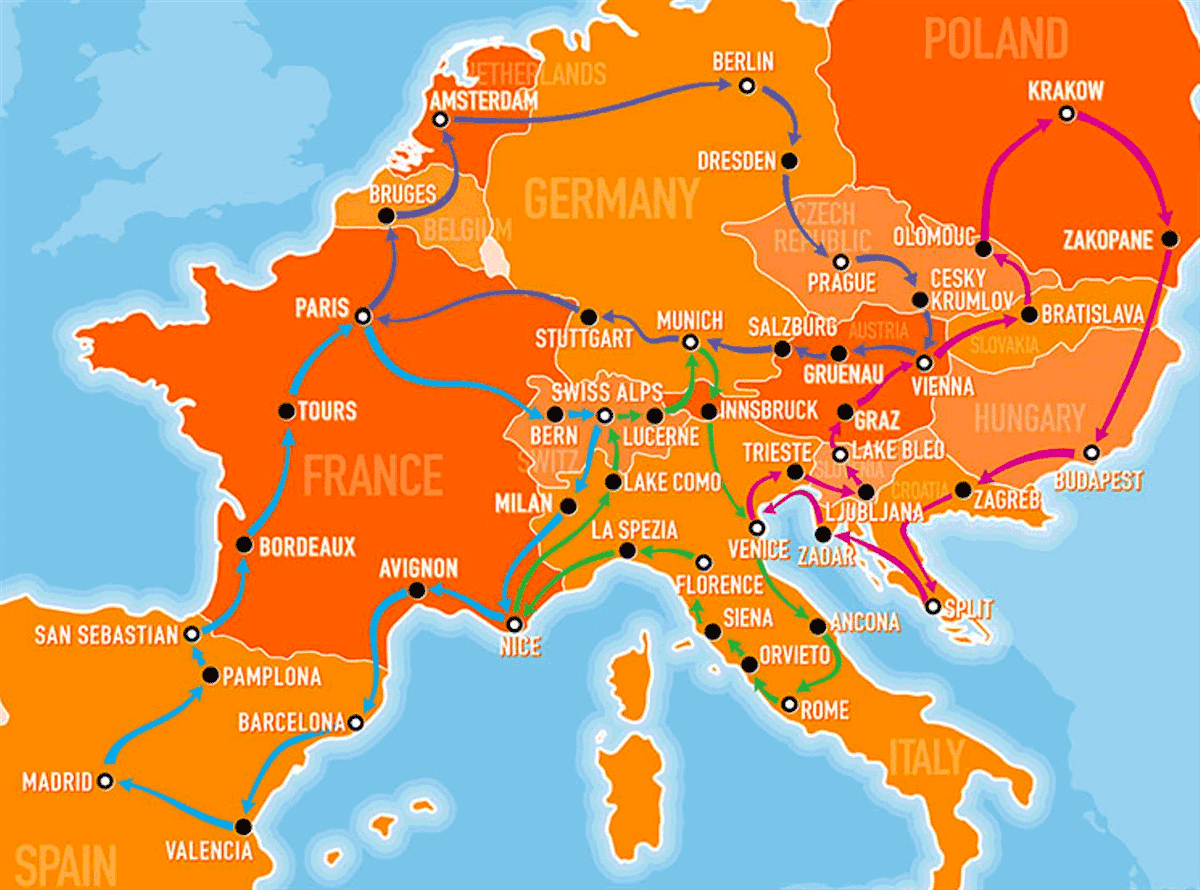 DPLTravel's tweet photo. Which route would you choose this summer?
๐Pink ๐Blue ๐ฅณGreen ๐ค Purple
#travel #bustours #busabout #europe #backpacking #summerbreak #explore #adventure https://t.co/fDxu967Mjy