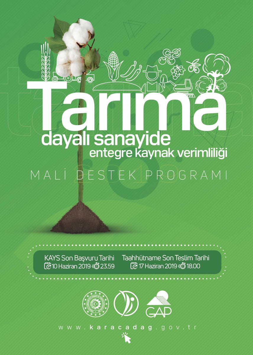 Tarıma Dayalı Sanayide Entegre Kaynak Verimliliği Mali Destek Programı başlıyor! 📣 

Detaylı bilgi için: karacadag.gov.tr