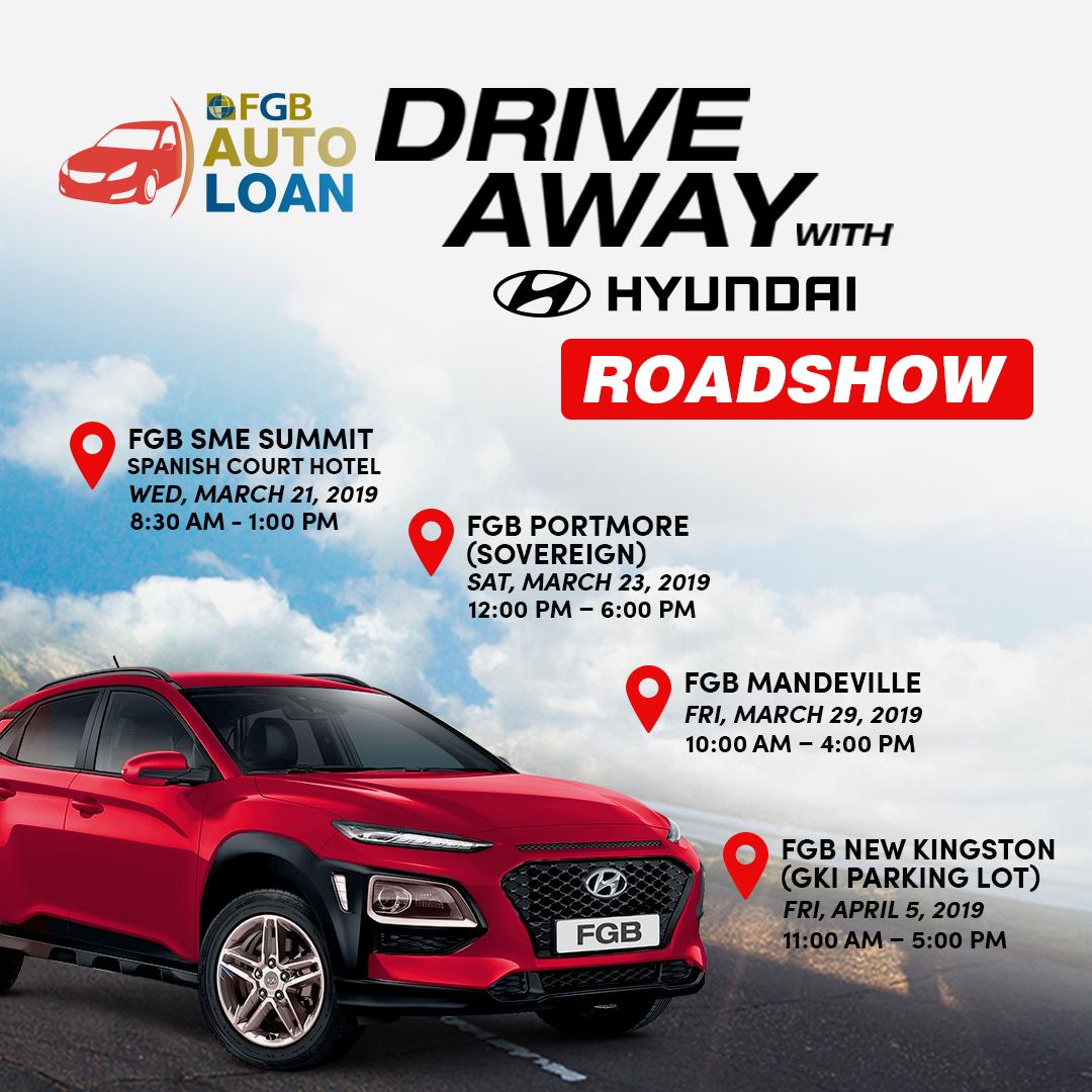 firstglobalbank's tweet photo. We're giving you even better #reasonstodrive this Saturday at our Sovereign Village Branch in PORTMORE.
Come learn more about our special rate offering that could have you owning your dream car by April.
#FGBMagnaPromotion #FGBMotorLoan #MagnaMotors #HyundaiJamaica https://t.co/gq3R69X1h5