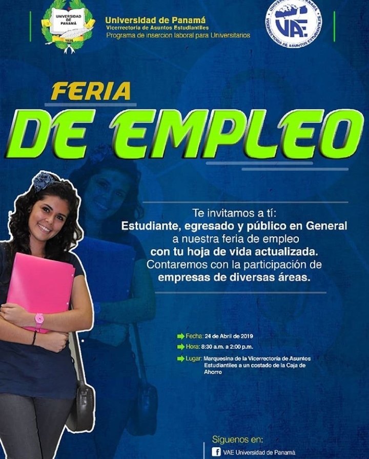 accion_meces's tweet photo. Te invitamos a la feria de Empleo este 24 de abril de 8:30a.m. A 2:00p.m. En la marquesina de la vicerrectoria de asuntos estudiantiles a un costado de la caja de ahorro. ¡Comparte esta información!
#MECES, #MECESINFORMA, #VAE, #CrudeColon, #Empleo, #UdeP https://t.co/6xPrxt5l50