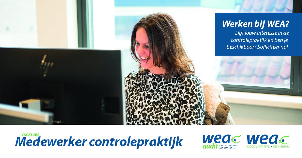 WEAZuidwest's tweet photo. WEA Zuid-West en WEA Audit B.V. zijn op zoek naar een medewerker voor de controlepraktijk. Kijk hier voor de vacature: https://t.co/dF7lIt1KOQ 
#vacatures #controlepraktijk #registeraccountant #RA #AA #Accountant #Accountantskantoor https://t.co/gGfNgygJcN