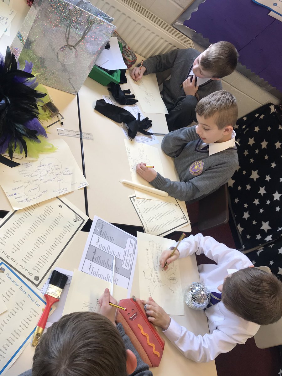 Mrs_H_Burgess's tweet photo. Today year 4 chose a mystery item from a gift bag then used bubble maps to plan ideas for a character it could belong to including their personality. Then they chose which verbs could be used in their scripts to reflect that characters personality on stage. #SILPrimary #scripts https://t.co/ayp0a809Uc