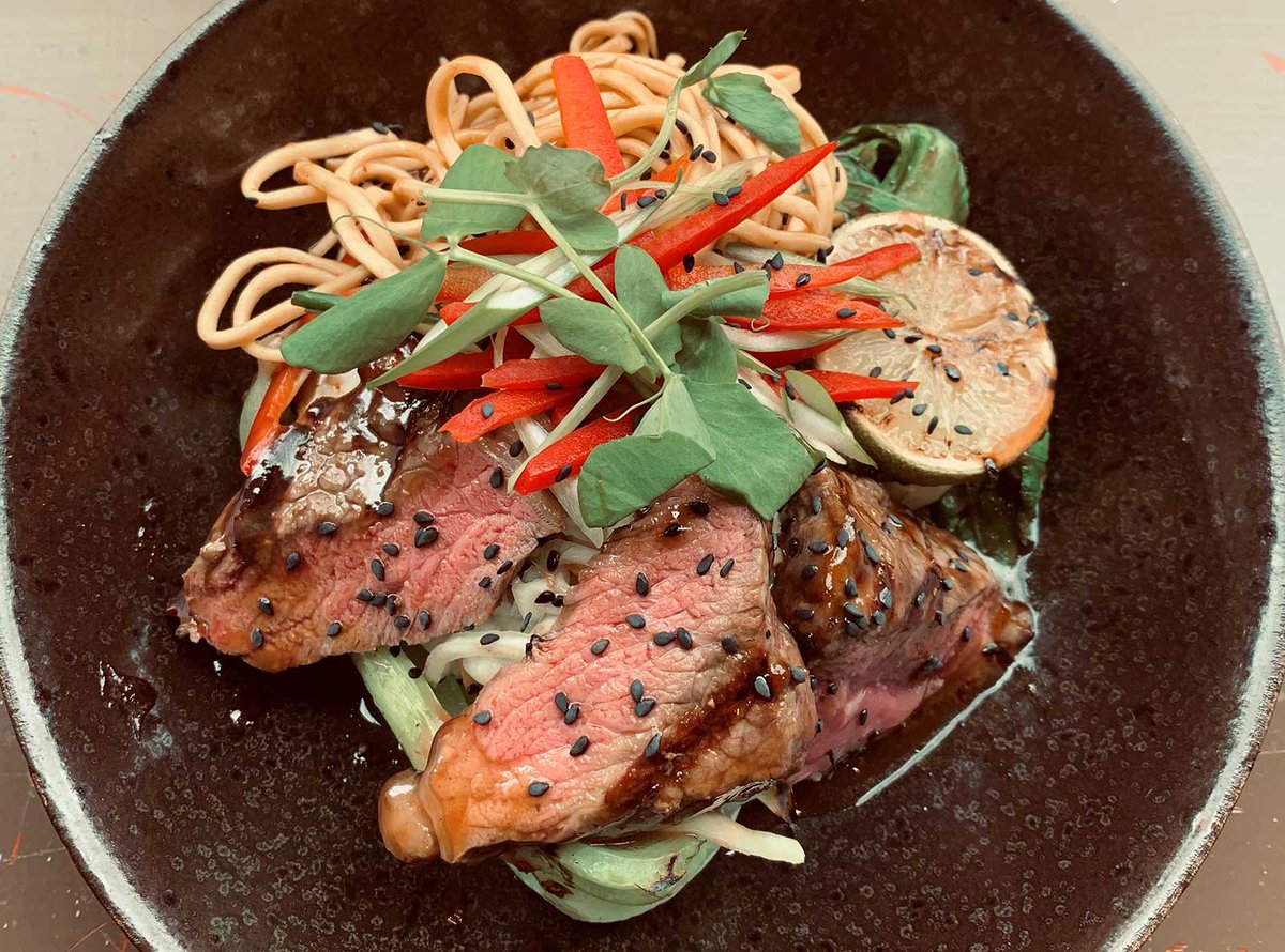 One of today's specials:  Asian marinated chilli sirloin, with hoisin and black sesame seed noodles, bok choy &amp; kimchi.  

#somethingdifferent #TasteourBest #Pitlochry #DinnerGoals #eatlocal