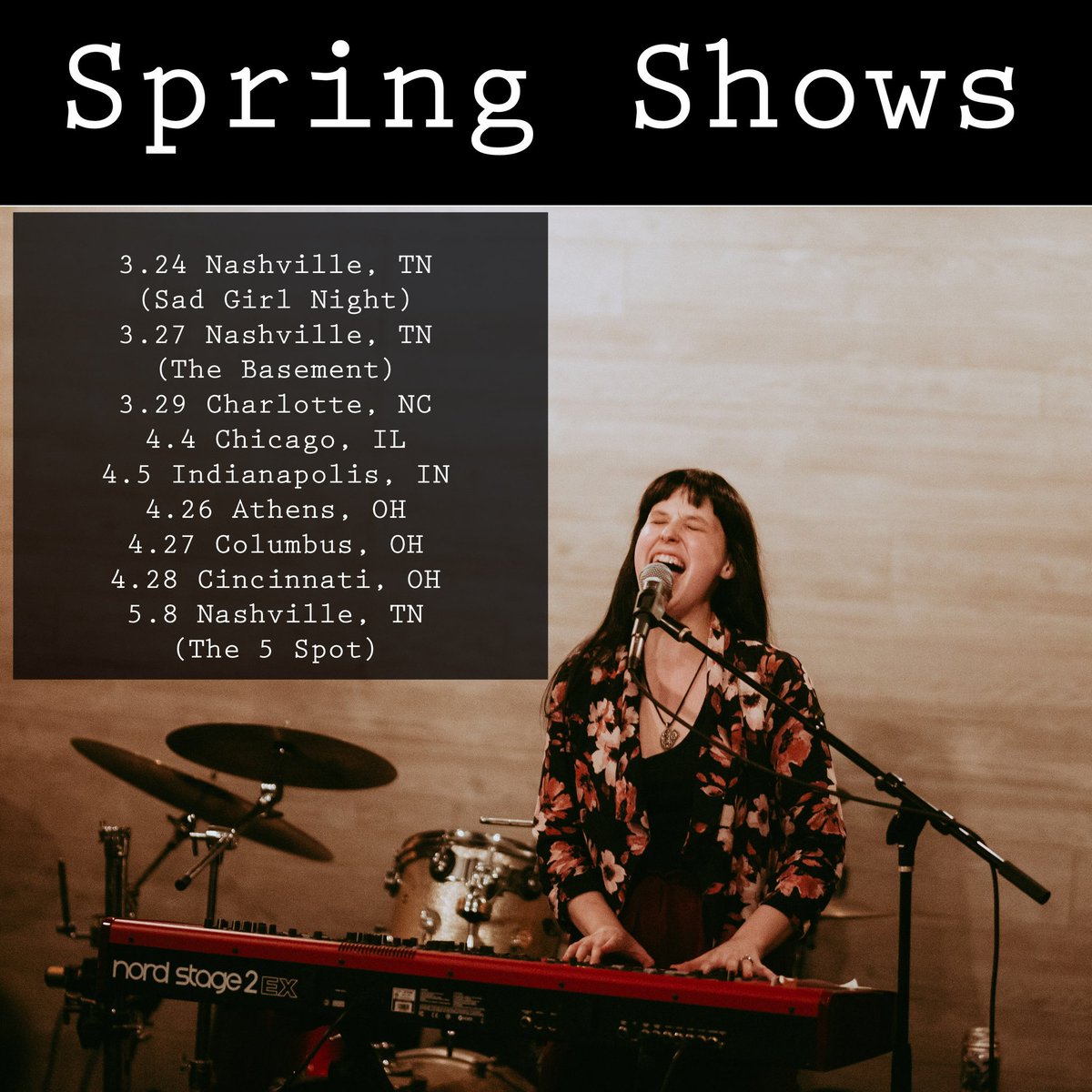 ebeckwitt's tweet photo. Catch me at a show this Spring in Nashville and beyond ππ» Full details on website!
https://t.co/PMzRVPKz8Z
#livemusic #tour #lookatallthoseshows
#liveshow #nashville #charlottenc #chicagomusic #indymusic #ohio https://t.co/qIpIxHgGr5