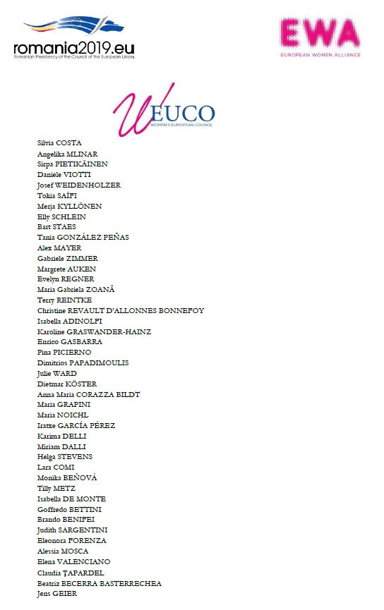 We, female VPs and MEPs, MPs and representatives of the Council, together with @EWA have adopted the following conclusions at the third #WEUCO meeting and we submit them to you with a view to setting equality between women and men as a high priority on the #EU political agenda.