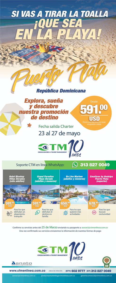 Visita la provincia de Puerto Plata y disfruta del mejor ocio y diversión en tu viaje a República Dominicana con nuestra súper oferta ctmenlinea.com.co/es/a-la-medida…
#ctmenlinea #travel #puertoplata #destinos #turismo #regalaunviaje #republicadominicana #ofertasdeviaje #viajar