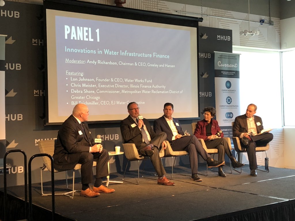 Kicking off #WorldWaterDay2019 <a href="/mHUBChicago/">mHUB</a> with the first panel, “Innovations in Water Infrastructure Finance”. Excited for insight from these panelists, including @debrashore, Lon Johnson, Chris Meister, and Bill Teichmiller. #WaterInfrastructure #watertech #worldwaterday