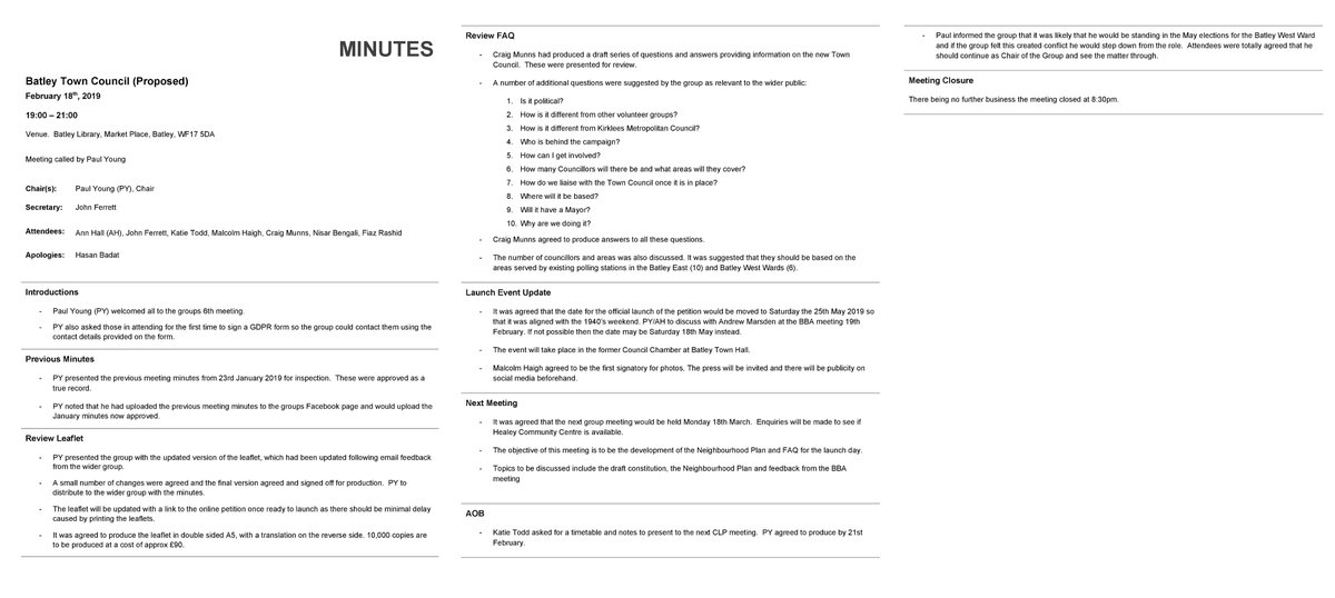 At our meeting last week we agreed the minutes of the February meeting.  These are now available to view in the Photos section of our Facebook page (easier to view than Twitter).