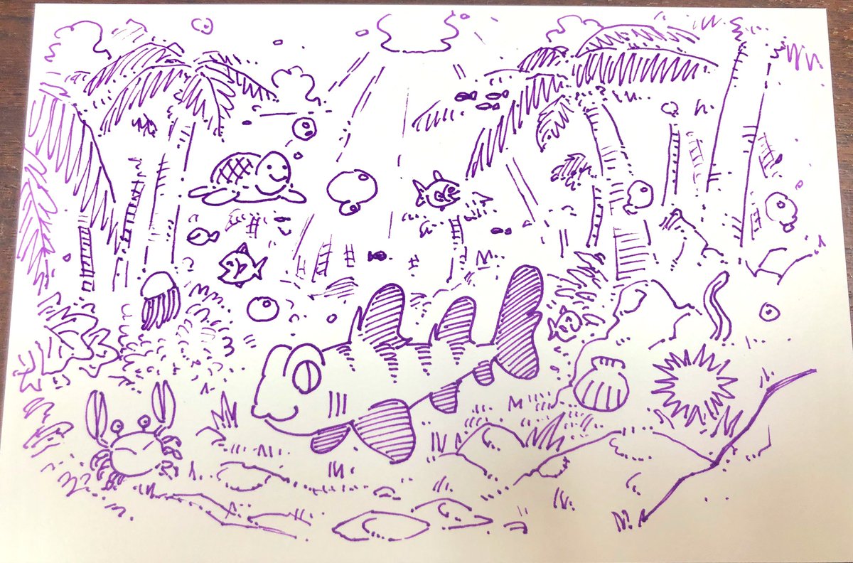 ペンで一発描きという方向性はどうかな?
楽しいしもう少し個展に向けて量産するか

#たくみの絵 