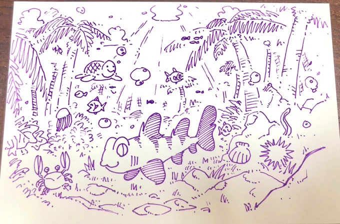 ペンで一発描きという方向性はどうかな?
楽しいしもう少し個展に向けて量産するか

#たくみの絵 