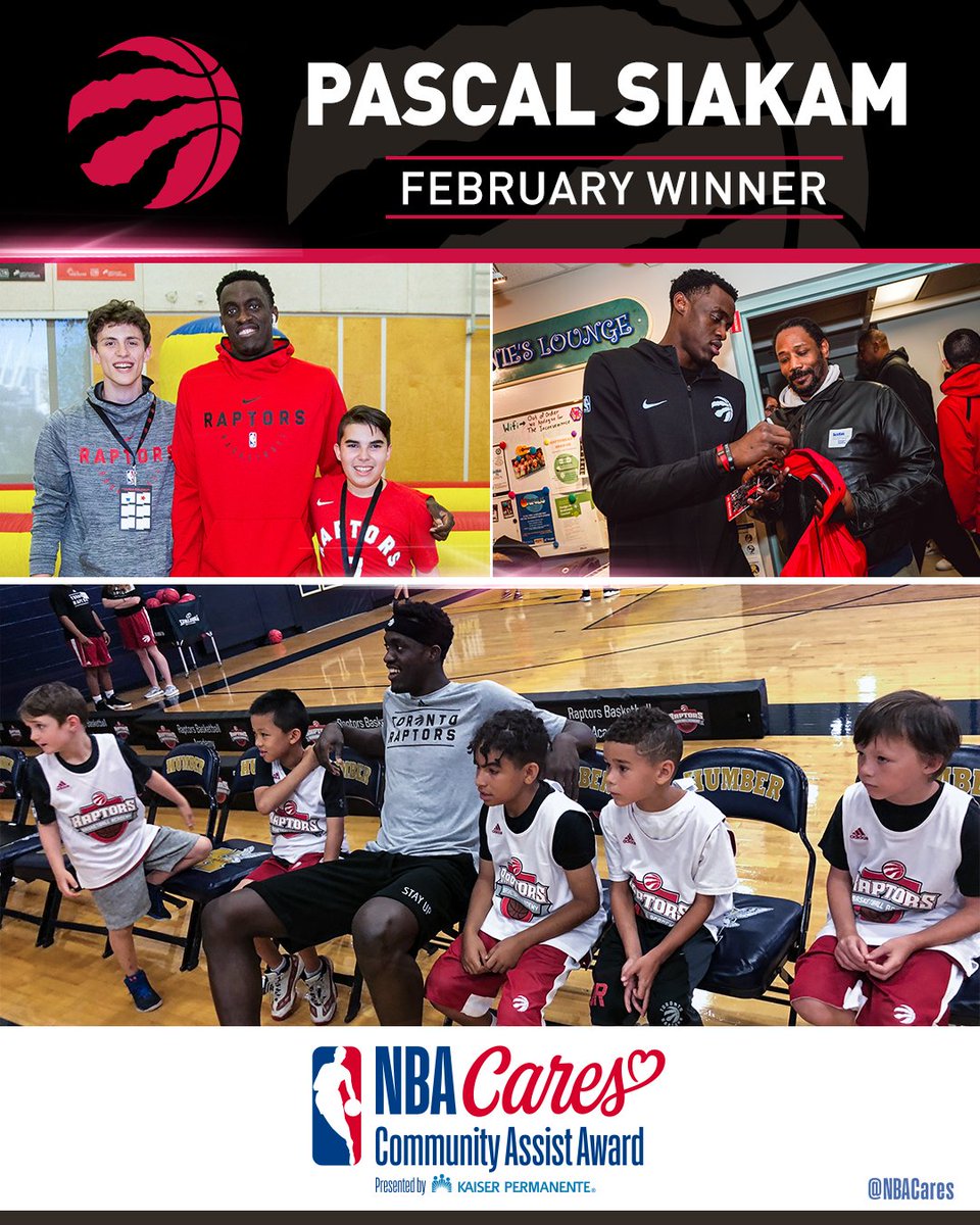 .@Raptors Pascal Siakam (@pskills43) has received the February NBA Cares Community Assist Award presented by Kaiser Permanente (@kpshare) in recognition of his efforts to empower and inspire youth in both local and global communities.
More: http://communityassist.nba.com #WeTheNorth
