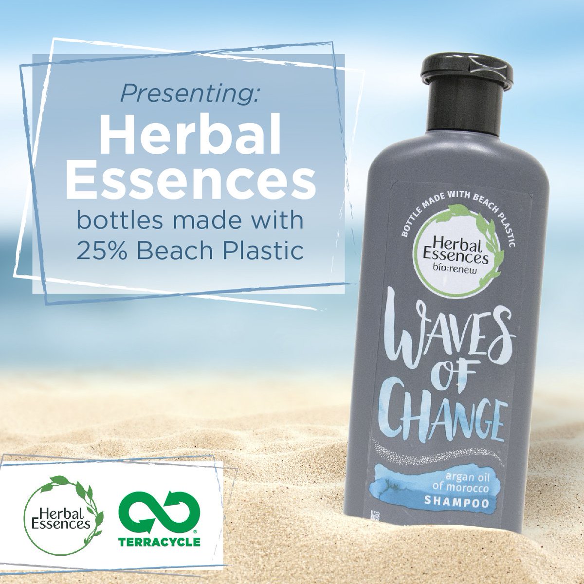 TerraCycle's tweet photo. Say hello to the world's first recyclable @herbalessences bottles made with beach plastic collected &amp; recycled by TerraCycle!🧴♲ Now available at Target, this revolution in recycling helps your hair &amp; our oceans. 🌊 Be part of the movement: https://t.co/zlRqei8I3x #WorldWaterDay https://t.co/au3AY5UWoO