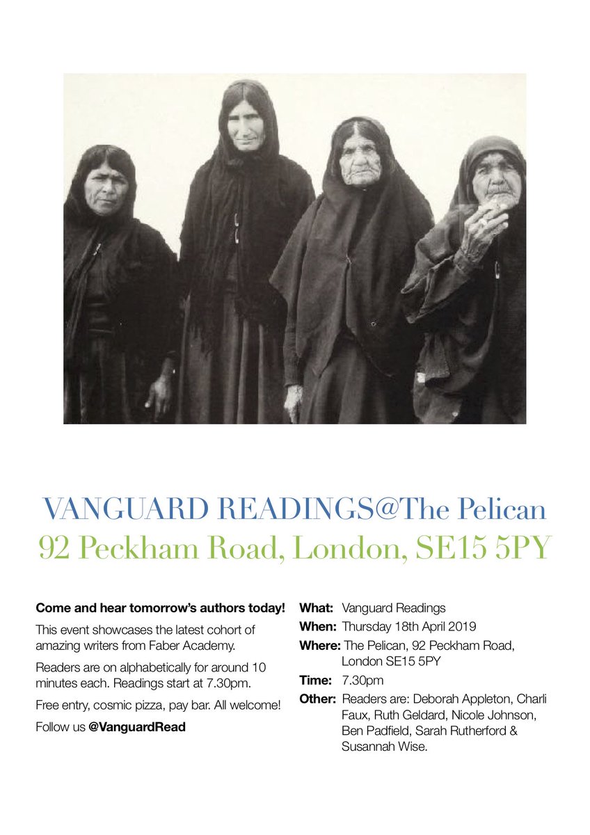 VanguardRead's tweet photo. Our next event @PeckhamPelican is Thursday 18th April. Come and hear more from the @FaberAcademy Class of '18 reading from their amazing debut novels! And it's my birthday! 🎙🎉 https://t.co/DgRePlhRmv