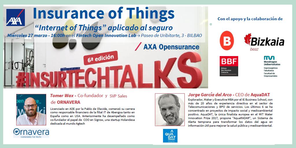En #INSURTECHTALKS tendremos a <a href="/tomer_wax/">Tomer Wax</a> co-fundador de <a href="/ornavera_ag/">Ornavera</a> y <a href="/JorgeGdelArco/">Jorge G. del Arco</a> CEO de <a href="/AQUAbigdata/">AQUADAT</a> que nos hablaran de cómo a través de  la sensorización se analizan datos en tiempo real sobre calidad del  #agua y #cultivos para prevenir riesgos

📝flyto.axa.com/TKyKjP