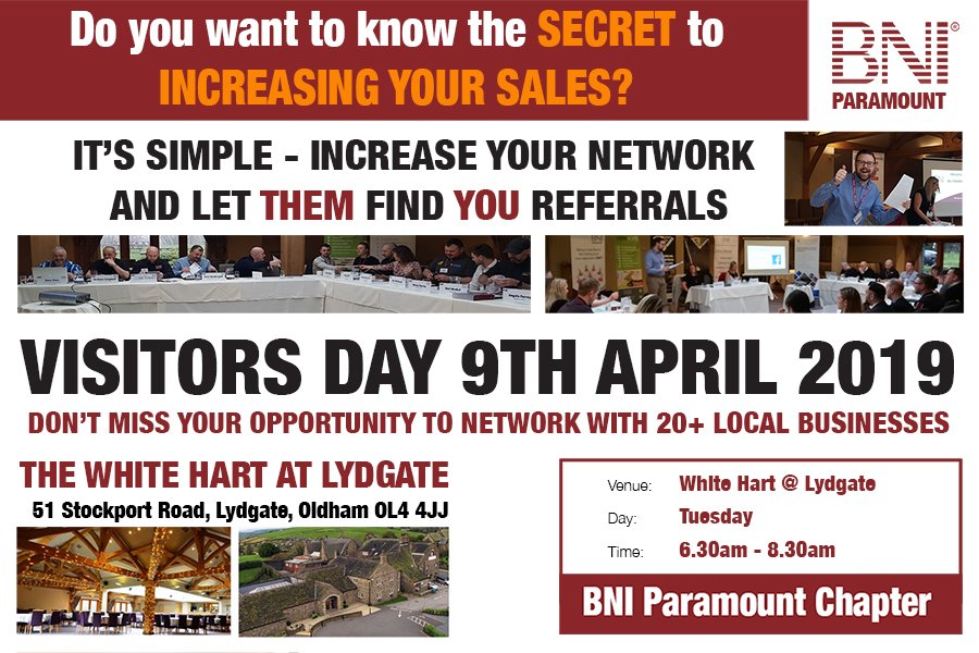 bni_paramount's tweet photo. #Oldhamhour #TamesideRT #Rochdalehour
This is your invitation to join us for breakfast at our Visitors Day,  In just 4 months we have generated over £200,000 of new business for our members! We would like to extend this to any local businesses Contact us today for your invitation https://t.co/7Sapyg0Zkl