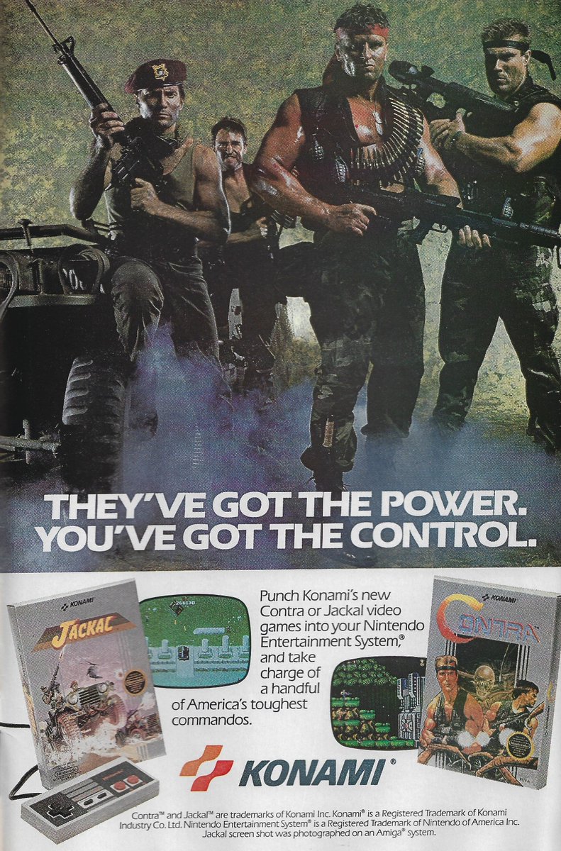 hojukoolander's tweet photo. For #FlashabackFriday check out this amazing Konami ad for Jackal and Contra from an old issue of Marvel's G.I. Joe comic book. #80s #RetroGaming #Nintendo https://t.co/stI8KZg0Pp